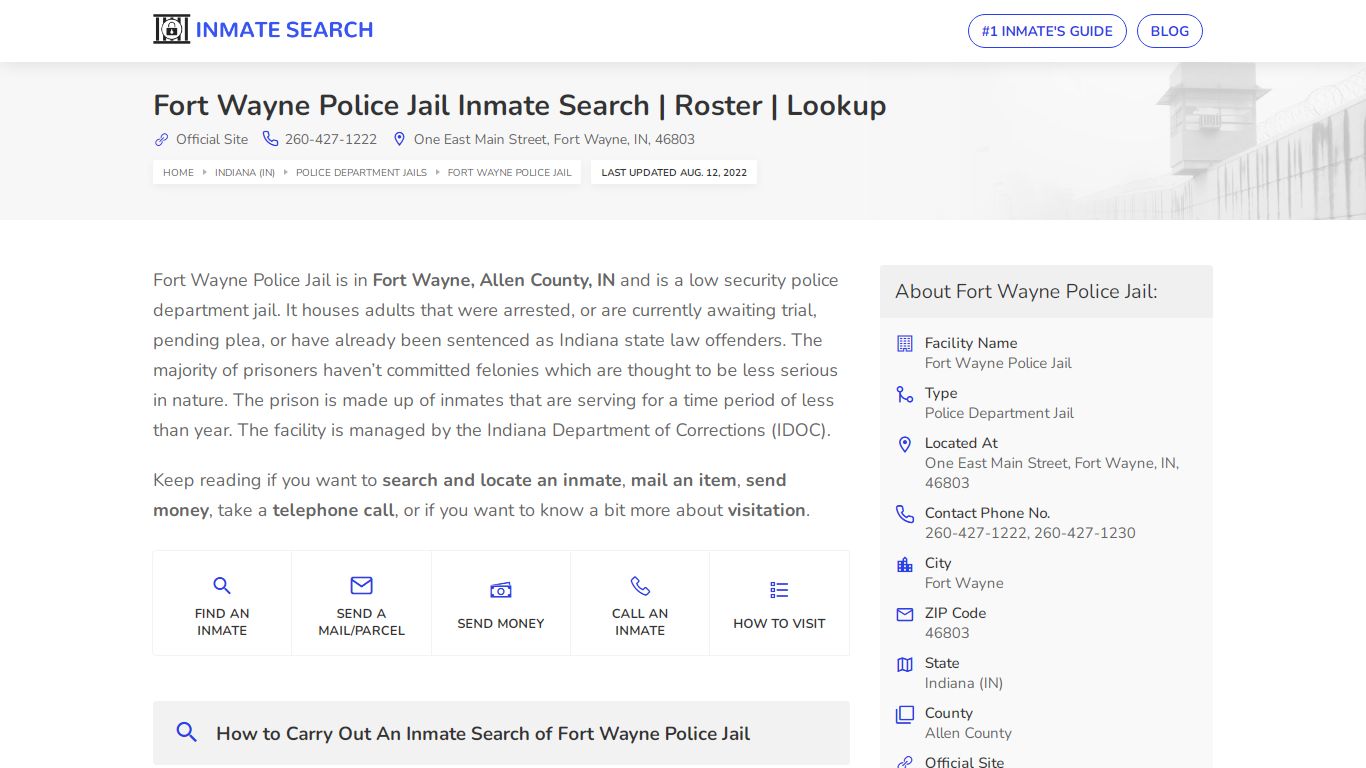 Fort Wayne Police Jail Inmate Search | Roster | Lookup