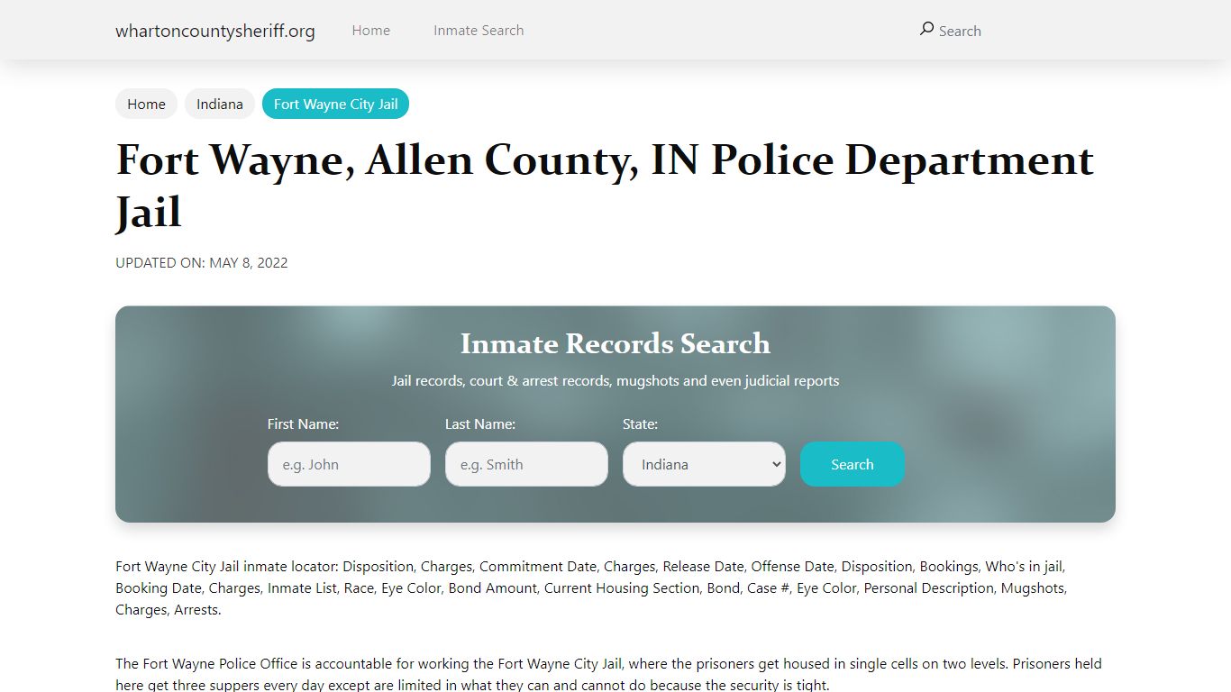 Fort Wayne, IN City Jail Inmates, Arrests
